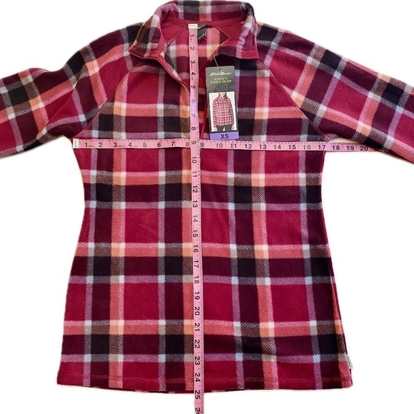 Eddie Bauer Fleece Quarter Zip Pullover Long Sleeve, Red/Pink Plaid, X-Small NWT - Picture 8 of 11
